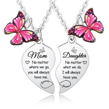 Imagem de 2 colares combinando com coração para mãe, filha, presente para mãe, presente de Dia das Mães, presente para mãe, filha, presente de aniversário, presente de relacionamento de longa distância