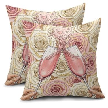 Imagem de aportt Capas de almofada florais para o dia dos namorados, 45,7 x 45,7 cm, rosa, bege, dourado, flores, decorativas, dia das mães, conjunto de 2 fronhas, decoração de casamento, para sofá e sofá ao ar