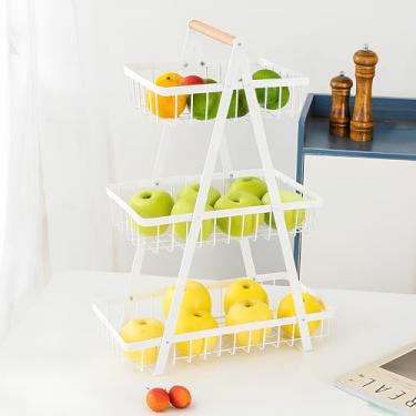 Imagem de Fruteira de mesa 3 Andares em Metal Organizador Multiuso Cesta Frutas Legumes e Verduras