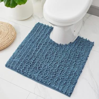 Imagem de ILANGO Tapetes de banheiro em forma de U azul claro 60 x 61 cm, tapetes de banho de chenille absorventes extramacios, tapete de banho grosso, antiderrapante, felpudo, lavável na máquina, tapetes de