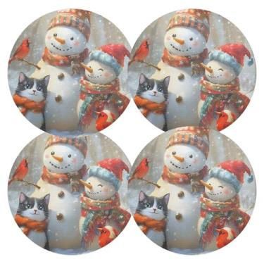 Imagem de Conjunto de tapetes brancos de inverno com 4 jogos americanos de PVC redondos de 38 cm para mesa de cozinha, jogo americano lavável para festa de Natal