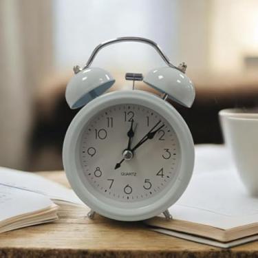 Imagem de Despertador de Mesa em Metal com Cor Sólida, Estilo Retrô Clássico, Super Alto Volume, Portátil com Bateria, Ideal para Quartos, Escolas e Viagens (branco)