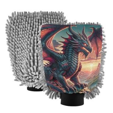 Imagem de ODAWA Luvas de carro de chenille para lavagem, luva de lavagem de carro de canhão de espuma de dragão abstrata, 20,5 x 30 cm (pacote com 2)