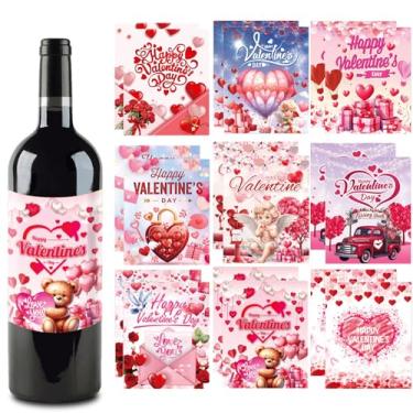 Imagem de 18 peças adesivos de etiquetas de garrafa de vinho feliz dia dos namorados, amor coração cupido balão flor impermeável rótulos de garrafa de vinho decorações de vinho dia dos namorados suprimentos de