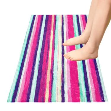 Imagem de TSENQUE Tapete de banheiro listrado aquarela grunge tapete de cozinha tapete geométrico entrada antiderrapante antiderrapante tapetes para banheiro para decoração de quarto de casa, 99 x 51 cm