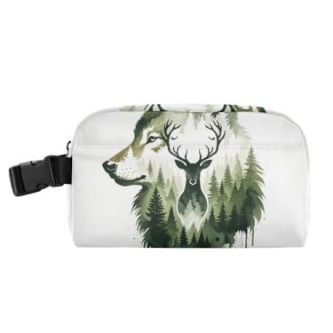 Imagem de TSENQUE Lancheira personalizada com pintura em aquarela de veado lobo para mulheres, meninas, lancheira masculina e infantil, lancheira para trabalho, portátil, animal, floral, alimentos, bolsa