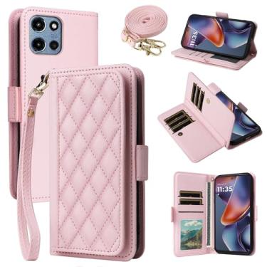 Imagem de Dibosom Capa carteira para Motorola Moto G 5G 2025 Argyle com alça de pulso/ombro slots para cartões, bolsa flip de couro PU de luxo, suporte minimalista acolchoado para celular G5G 5 G G5 masculino