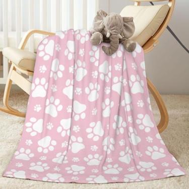 Imagem de Lukbfall Cobertor de lã ultra macio com patas de cachorro, rosa, para sofá, acampamento, viagem, leve e quente, pegadas de animais, cobertor de cama para todas as estações, decoração de casa, 127 x