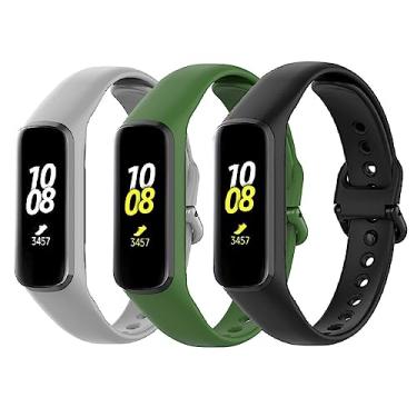 Imagem de 3 pulseiras de silicone Marca 123Smart compativel com Fit 2 r220 SM-R220 (Cinza/verde militar/Preto)