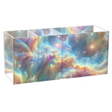 Imagem de TSENQUE Porta-canetas de acrílico colorido com nebulosa estrelada para mesa, escritório, arte, suporte personalizado, suporte de copo para lápis, estética, decoração de mesa de escritório, 20 cm x 6,3