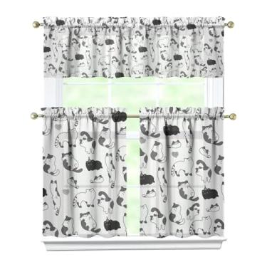 Imagem de Tapesb Conjunto de 3 peças de decoração de cortina de cozinha para gatos engraçadas pequenas cortinas de janela sobre a pia essenciais para cozinha, quarto, lavanderia, 69,8 x 91,4 cm