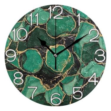Imagem de GAIGEO Relógio de parede decorativo analógico de cozinha, bonito operado a pilhas, decoração de parede vintage, sala de estar, mármore esmeralda vívida, ondulação verde, 25 cm, ponteiros pretos