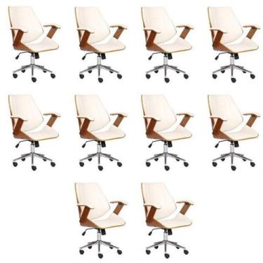 Imagem de Kit 10 Cadeiras Escritório Diretor material sintético e Madeira Bergen