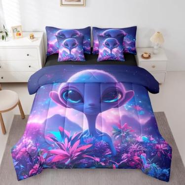 Imagem de Erosebridal Conjunto de edredom infantil trippy alienígena com desenho de 7 peças, roxo, céu estrelado, roxo, para decoração de quarto de meninos adolescentes