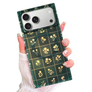 Imagem de AIGOMARA Capa retangular magnética para iPhone 17 Pro Max, compatível com Magsafe, flor dourada iridescente brilhante de luxo para mulheres e meninas, capa protetora à prova de choque, verde