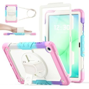 Imagem de Capa para Samsung Galaxy Tab A11+/A11 Plus 27.9 cm 2025 e A9+/A9 Plus 2023, capa de proteção contra quedas de corpo inteiro, suporte giratório de 360° com protetor de tela integrado e alça de mão