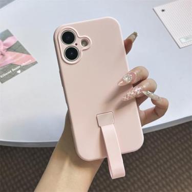 Imagem de IRTGFG Capa de silicone líquido de luxo com suporte para anel de dedo, capa macia, portátil, à prova de choque, fosca, para iPhone 16 Plus/PK