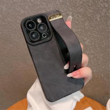 Imagem de IRTGFG Suporte de pulso de couro de luxo para iPhone 16 Plus, capa macia e completa (para iPhone 16 Plus/preto)