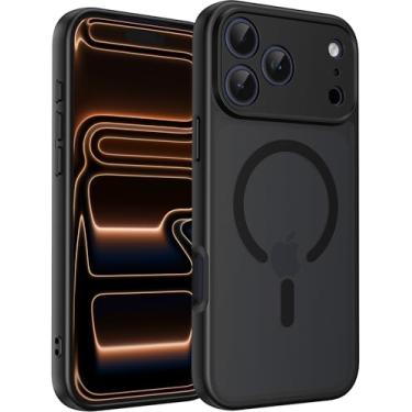 Imagem de MEYGMPK Capa magnética para iPhone 17 Pro compatível com MagSafe, à prova de choque para iPhone 17 Pro [proteção contra quedas de grau militar de 15 pés] Capa de telefone fina translúcida fosca (preto