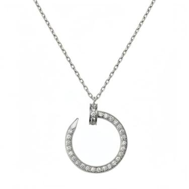 Imagem de BUENAVO Colar de moissanite de zircão banhado a ouro branco, design elegante, presente de joia de dia dos namorados, elegante colar de unha prata para mulheres