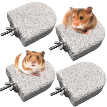 Imagem de kathson 4 peças de brinquedos para mastigar hamster, pedras de bloco de lava de porquinho-da-índia, pedras vulcânicas, pedras vulcânicas, pedras de chinchila, poleiro de rato, plataforma de escalada