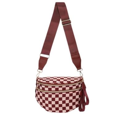 Imagem de Bolsas transversais para mulheres, pochete espaçosa de nylon, pochete quadriculada grande crescente, Xadrez - Vermelho, Bolsas transversais