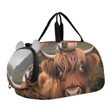 Imagem de Bolsa esportiva para meninos, bolsa de viagem noturna, bolsa de ginástica para crianças, sapos engraçados, cogumelos, pato de vaca highland engraçado, Clássico