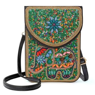 Imagem de Ayuoejik Bolsa tiracolo feminina pequena com contas, carteira de ombro para celular Boho com contas coloridas feitas à mão, Elefante, Decorativo
