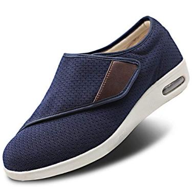 Imagem de Orthoshoes Tênis masculino de edema diabético com suporte de arco, larguras extralargas, leve, alça ajustável, com 3 pares de palmilhas de substituição para idosos e pés inchados, Azul marino, 11 Wide