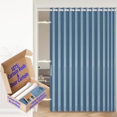 Imagem de AJAZZ 100% blackout cortina de porta sanfonada porta armário privacidade total cortinas à prova de som adequadas para quarto sala de estar conjuntos de cortinas de entrada incluídos haste, 1 pacote, L