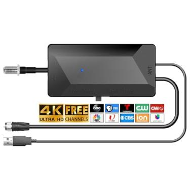 Imagem de Amplificador de antena de TV, amplificador de sinal de alto ganho de 25 dB para antena de TV digital interna e externa, amplificador pixelado de baixo ruído e clareia, alcance de recepção ajustável