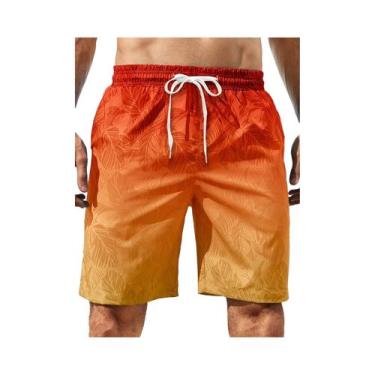 Imagem de Bermuda De Praia Masculina Com Estampa De Plumas Em Gradiente Colorido