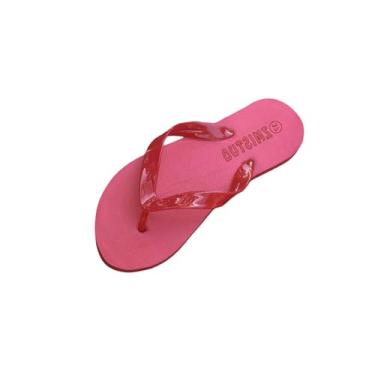 Imagem de Chinelo feminino casual versátil de praia com sola de borracha plus size primavera verão moderno sola macia sandálias leves EVA, Vermelho, 36