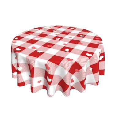 Imagem de AGAYNA Toalha de mesa redonda para dia dos namorados, vermelha, rosa, branca, coração, búfalo, xadrez, xadrez, resistente a manchas, para cozinha, jantar, toalha de mesa pequena para festa e