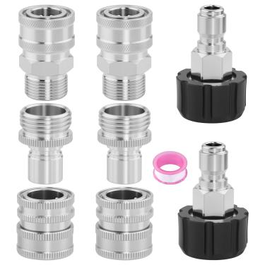 Imagem de Ailbiuko Kit de conexão rápida para lavadora de pressão de 8 peças, conector giratório M22-14 mm para 3/20.3 cm, encaixe de adaptador de aço inoxidável, conexões de mangueira de liberação rápida de 3