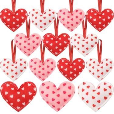 Imagem de Syhood 12 peças de enfeites de coração de feltro para decoração de coração de árvore para pendurar no dia dos namorados, casamento, aniversário, inverno, Natal, decorações de festa (rosa e vermelho