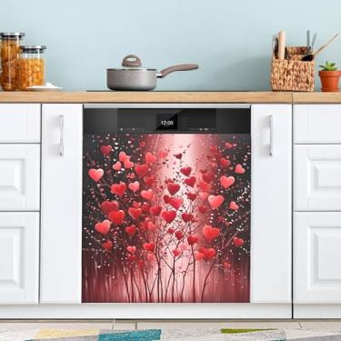 Imagem de ATTX Capa magnética para lava-louças Red Hearts Trees | Adesivo decorativo de eletrodomésticos de 58 x 66 cm para armários domésticos e eletrodomésticos #21
