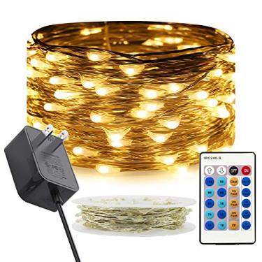 Imagem de RUICHEN Luzes De Corda Cintilantes, Plug-In, Reguláveis, 33 Pés, 100 Luzes De Fadas Led Com Controle Remoto, Luzes De Vaga-Lume De Fio Prateado À Prova D'Água Para Festa De Casamento De Natal, Quart