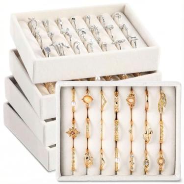Imagem de Hinly 6 peças pequenas organizador de joias anéis de veludo brincos bandeja de exibição mini suporte de inserção de armazenamento, 7 compartimentos para caixa de joias, gaveta, cômoda, loja de meninas