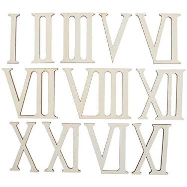 Imagem de Algarismos romanos de madeira diy números de relógio artesanal kit de artesanato de madeira natural para decoração de casa projetos de casamento diy 12 peças 7cm