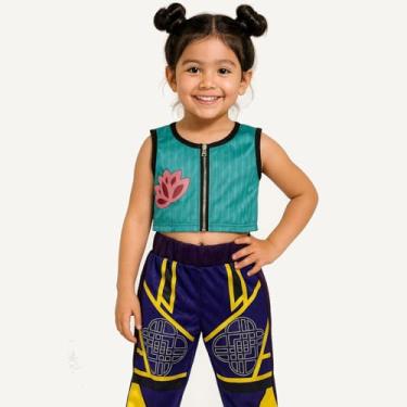 Imagem de Fantasia Guerreiras Kpop Zoey Palco Festa Pop Infantil Dança Luxo Huntrix (Verde, GG)