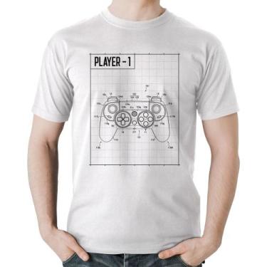 Imagem de Camiseta Algodão Player 1 Controle Joystick - Foca na Moda, Branco, GG