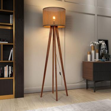 Imagem de Luminária De Chão Madri Cúpula Indiana Pés De Madeira Maciça - Teca/marrom