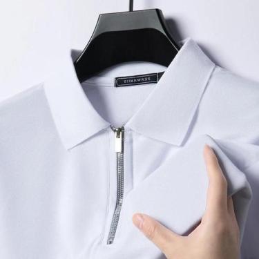 Imagem de Camisa Polo Masculina Slim Fit Casual De Verão Respirável Com Meio Zíp