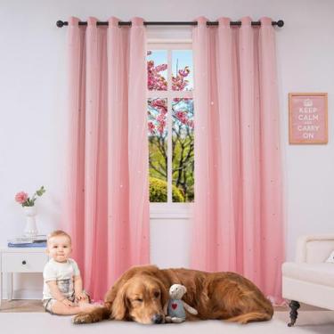 Imagem de Cortina Yancorp Rainbow Ombre rosa 132x244 cm para quarto infantil