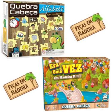 Imagem de Quebra Cabeça Infantil Feito em Madeira O Alfabeto + Era uma Vez - Pai