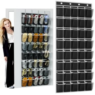 Imagem de homyfort Organizador de sapatos com 40 bolsos grandes sobre a porta, suporte para pendurar em tecido Oxford extra resistente para armário de porta, suporte de armazenamento de sapatos de malha de