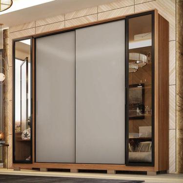 Imagem de Guarda Roupa Casal Ambiente Laredo Amêndola Touch Nude Prime Flex com Portas de Vidro Reflecta e Pés - Demartez
