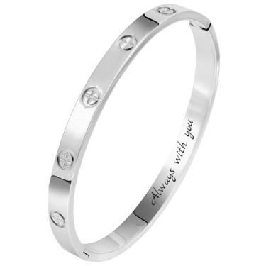 Imagem de Camhanno Pulseiras de aço inoxidável gravadas para mulheres – inspirador, amizade, amor, mãe, filha, irmã, cristã, formatura, memorial e presentes de casamento, Medium, Aço inoxidável, Strass