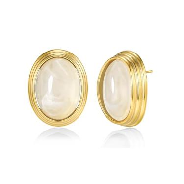 Imagem de SNGIA Brincos femininos banhados a ouro 18 K, bordô, marrom, vermelho, cornalina, oval, com nervuras, botão arredondado, retrô, boêmio, moderno, pedras barrocas, vintage, vintage, verão, praia